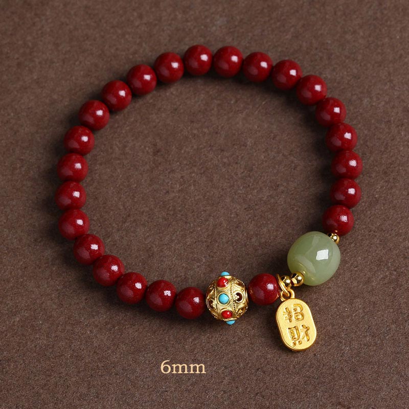 Unisex Cinnabar and Green Aventurine Charm Bracelet 8mm