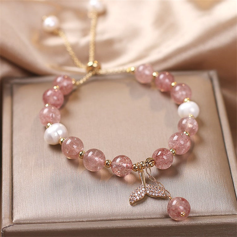 Strawberry Quartz Rutilated Quartz Healing Bracelet 8mm Beads