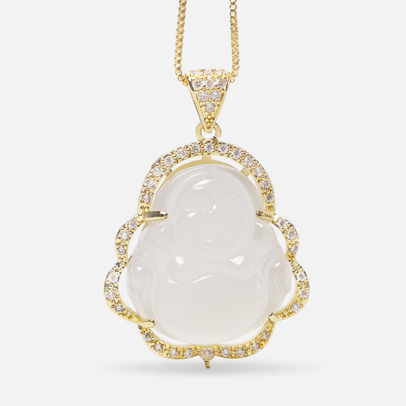 Unisex-Halskette mit lachendem Buddha aus Jade für Glück und Wohlstand