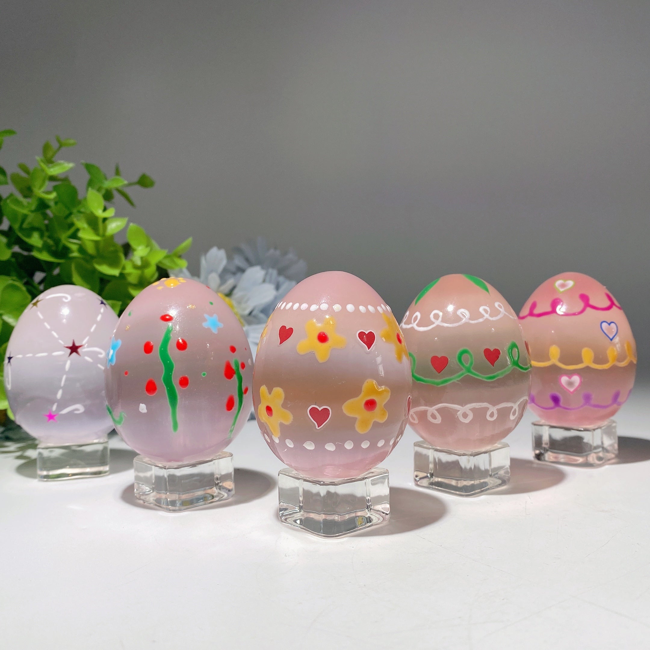 60 mm Aura Pink Blau Selenit handbemaltes Kristallei