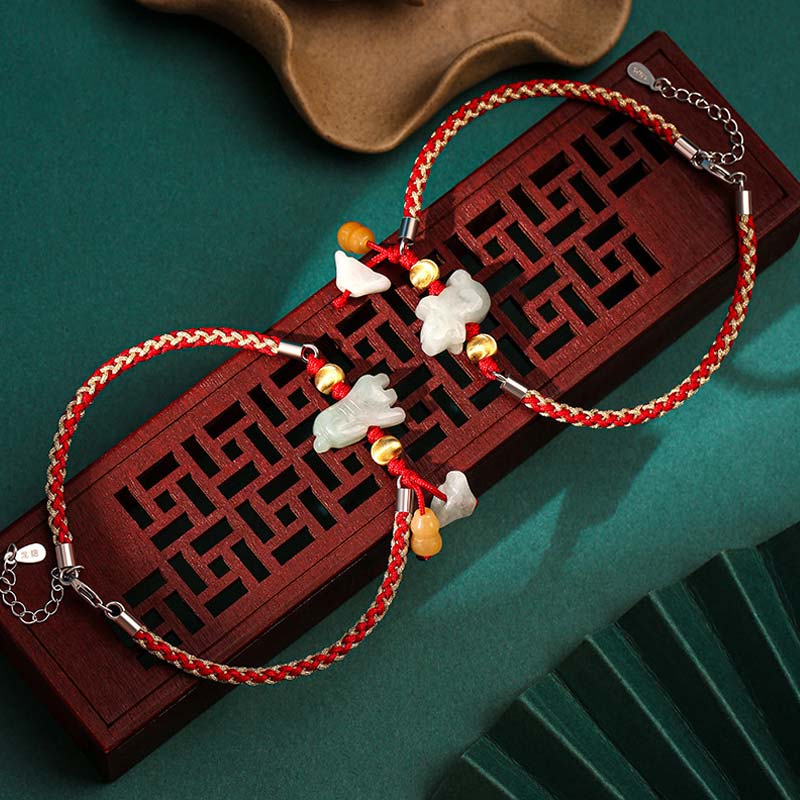 19,5 cm chinesisches Sternzeichen Jade rote Schnur Armband Fußkettchen