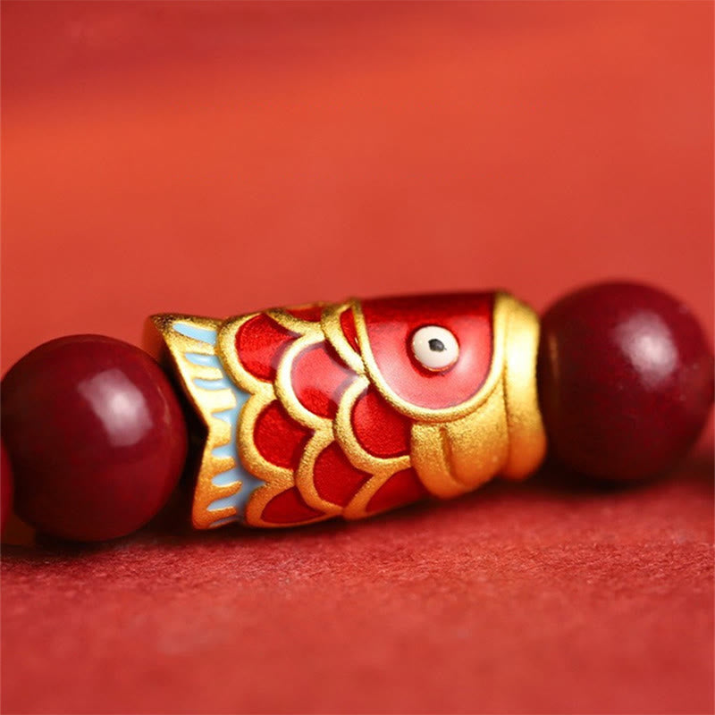 8 mm großes Segensarmband aus Hetian-Jade mit Zinnober-Koi-Fisch