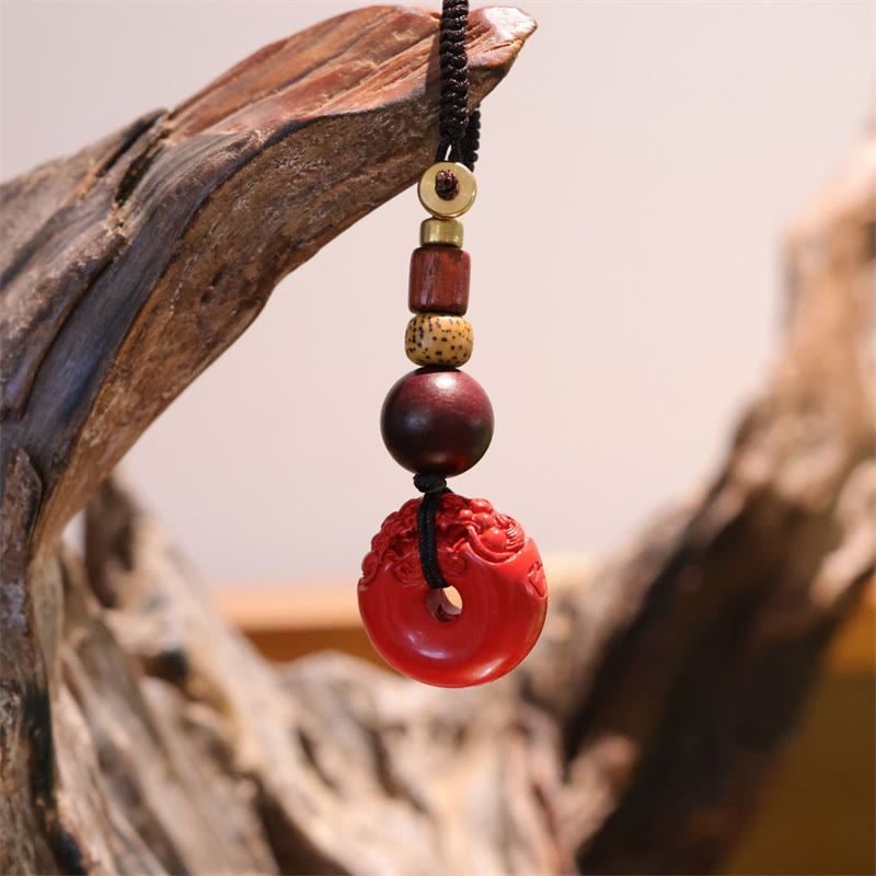 Natürlicher Zinnober PiXiu Peace Buckle Schlüsselanhänger für Segen