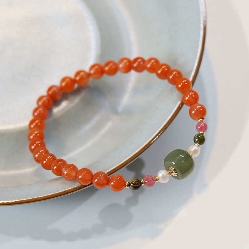 6-mm-Armband aus rotem Achat und Hetian-Jade für Selbstvertrauen und Ruhe