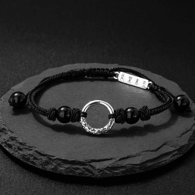 Schwarzes Onyx-Armband mit Peace-Schnalle und spirituellem Schutz