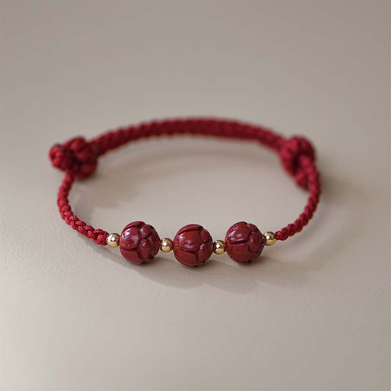 Adjustable Cinnabar Jade Red String Lotus Bracelet for Calm