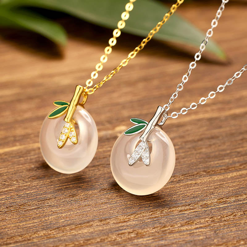 Natural Chalcedony Bamboo Leaf Peace Buckle Spiritual Necklace
