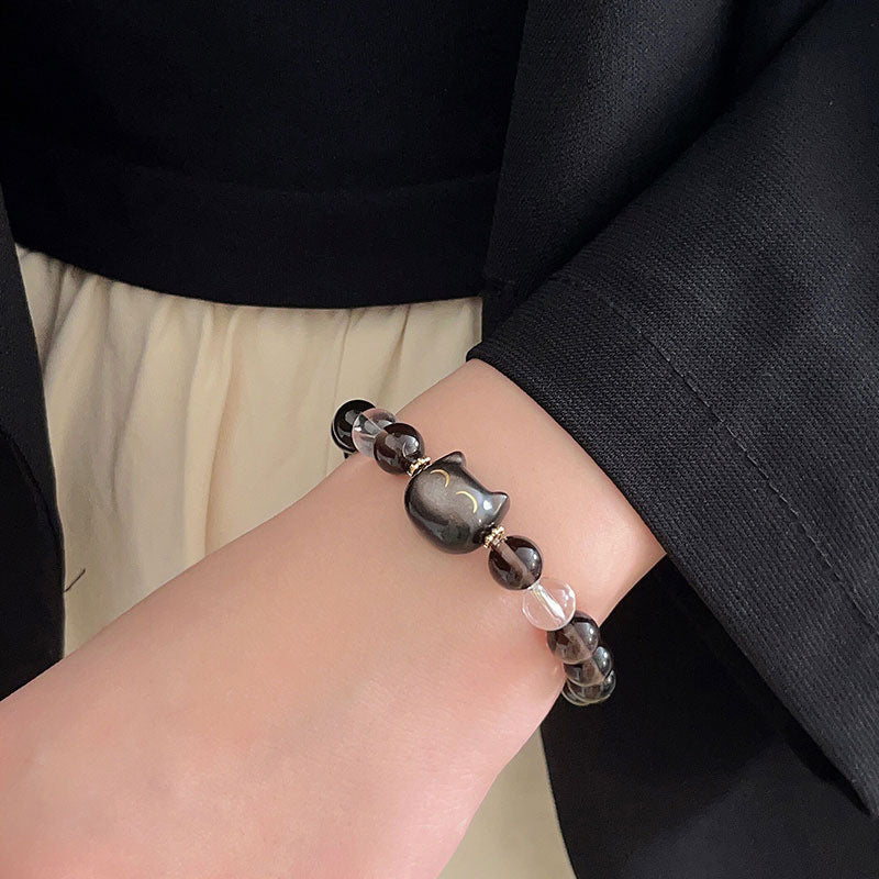 8 mm Eisobsidian Katzenanhänger Positives Unisex-Armband