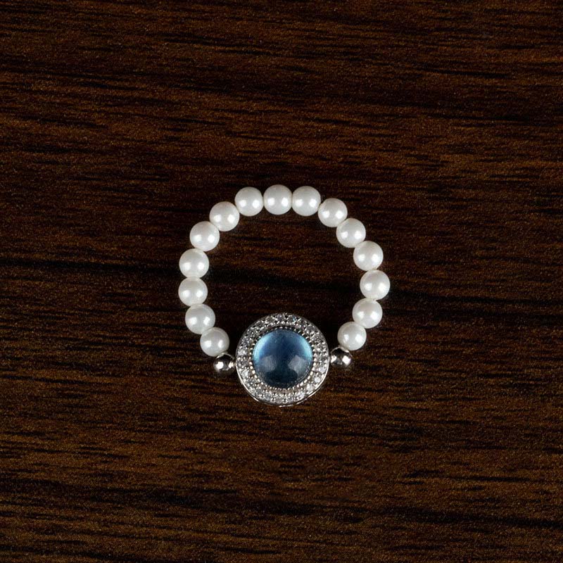 925 Sterling Silber Perle Blau Chalcedon Heilung Armband & Ring