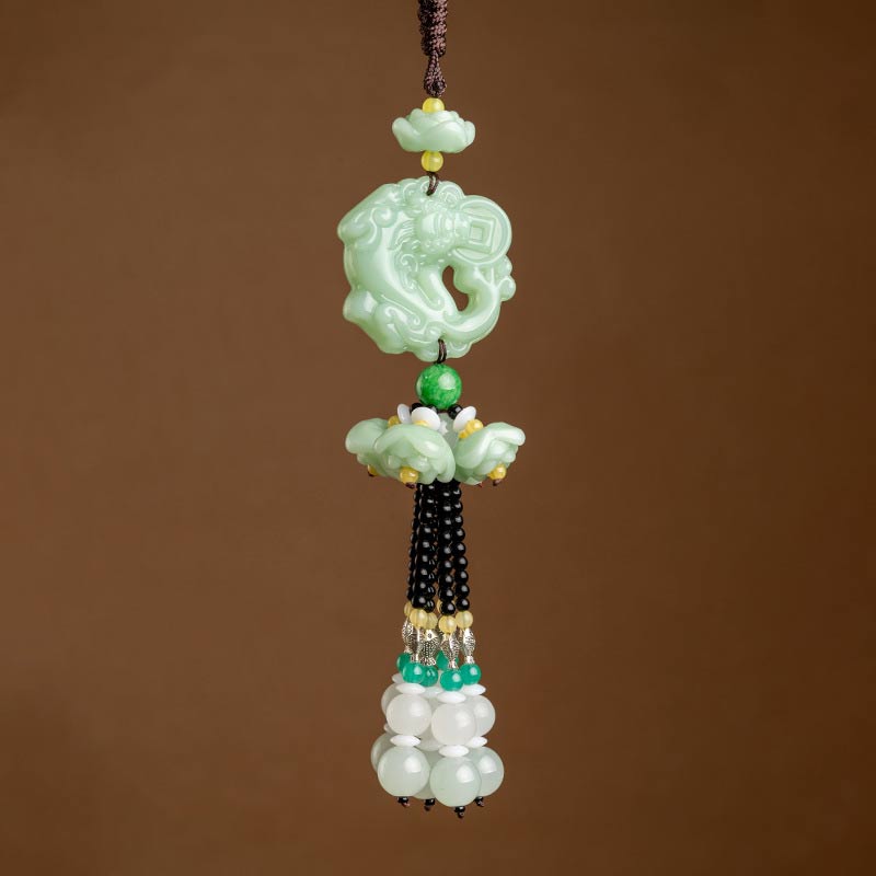 Feng Shui Pixiu Jade Car Pendant for Luck & Protection