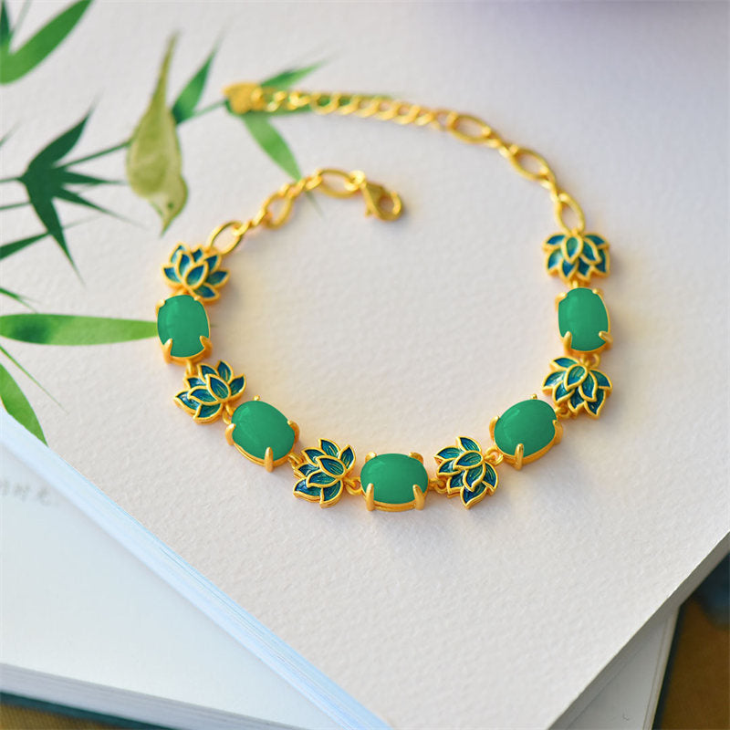 Weißes Jade Cyan Jade Schutzarmband Lotus Symbol