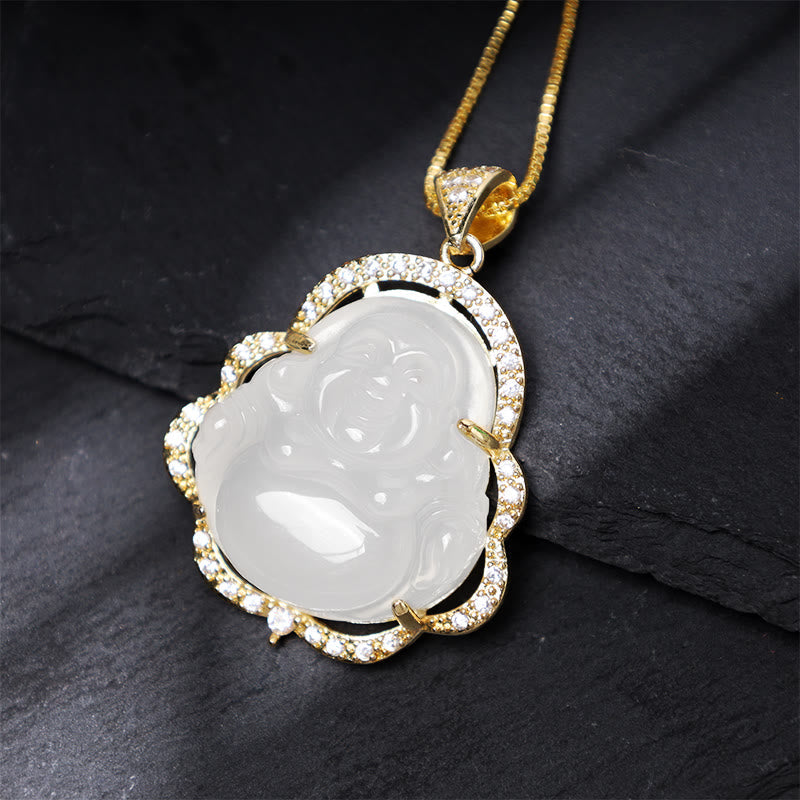 Unisex-Halskette mit lachendem Buddha aus Jade für Glück und Wohlstand