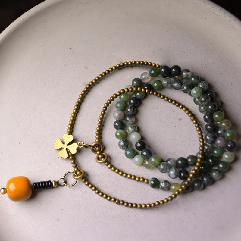 6 mm Moosachat-Glücksarmband, mehrlagig