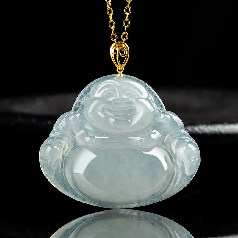 Lachender Buddha Jade Halskette Anhänger 18K Gold für Fülle