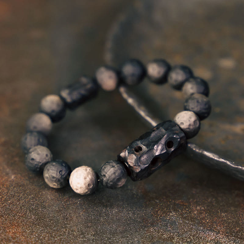 10mm Silver Sheen Obsidian Ebony Wood Soothing Bracelet