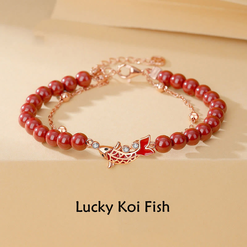 925 Sterling Silver Koi Fish Prosperity Bracelet Double Chain