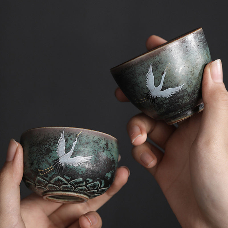 Auspicious Crane Keramik-Teetasse für Meditation & Ritual