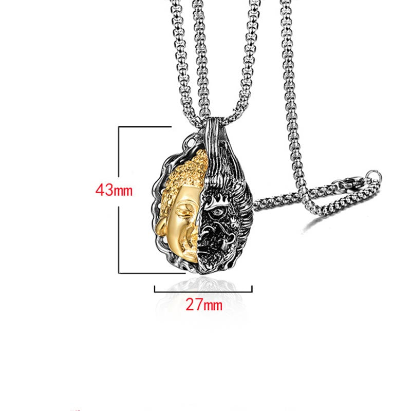Halb Buddha Halb Teufel Titan Stahl Unisex Halskette