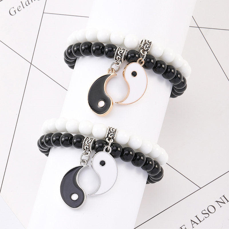 8 mm Yin-Yang-Armband mit schwarzem Onyx und weißem Türkis