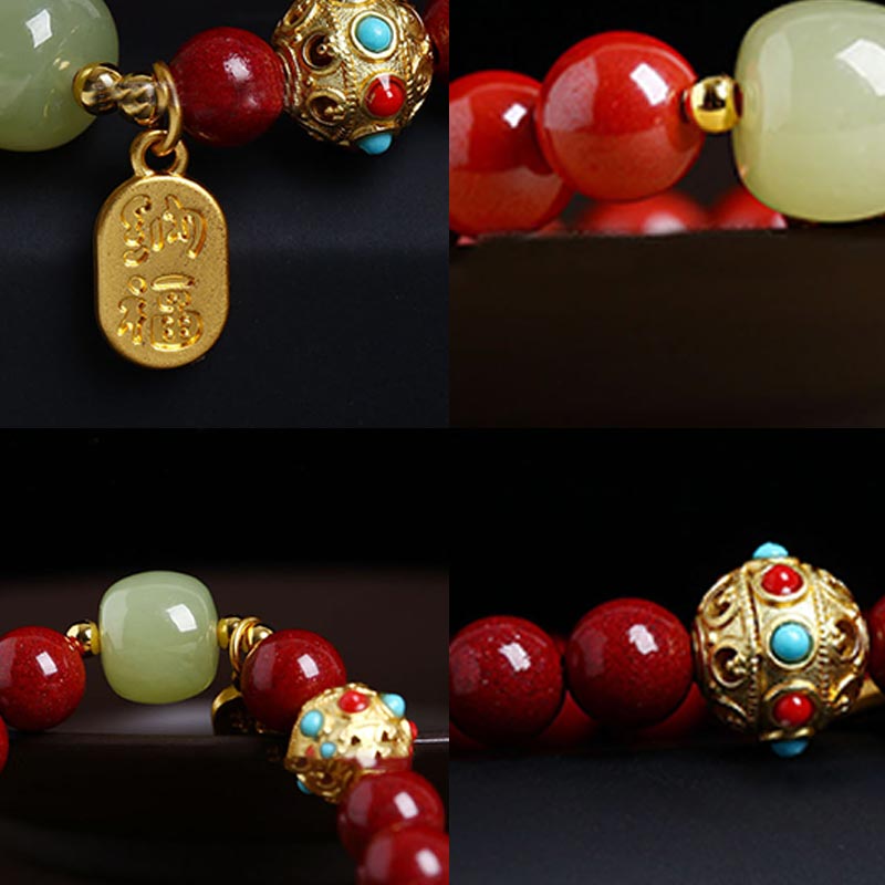 Unisex-Charm-Armband aus Zinnober und grünem Aventurin, 8 mm