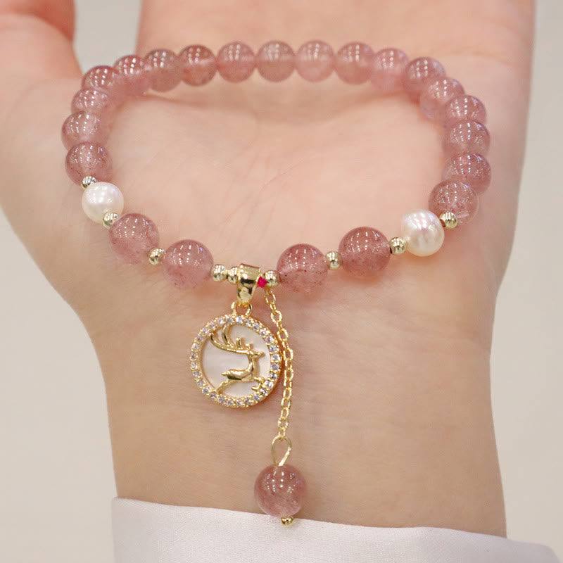 Strawberry Quartz Healing Bracelet with Fu Charm for Love & Luck
