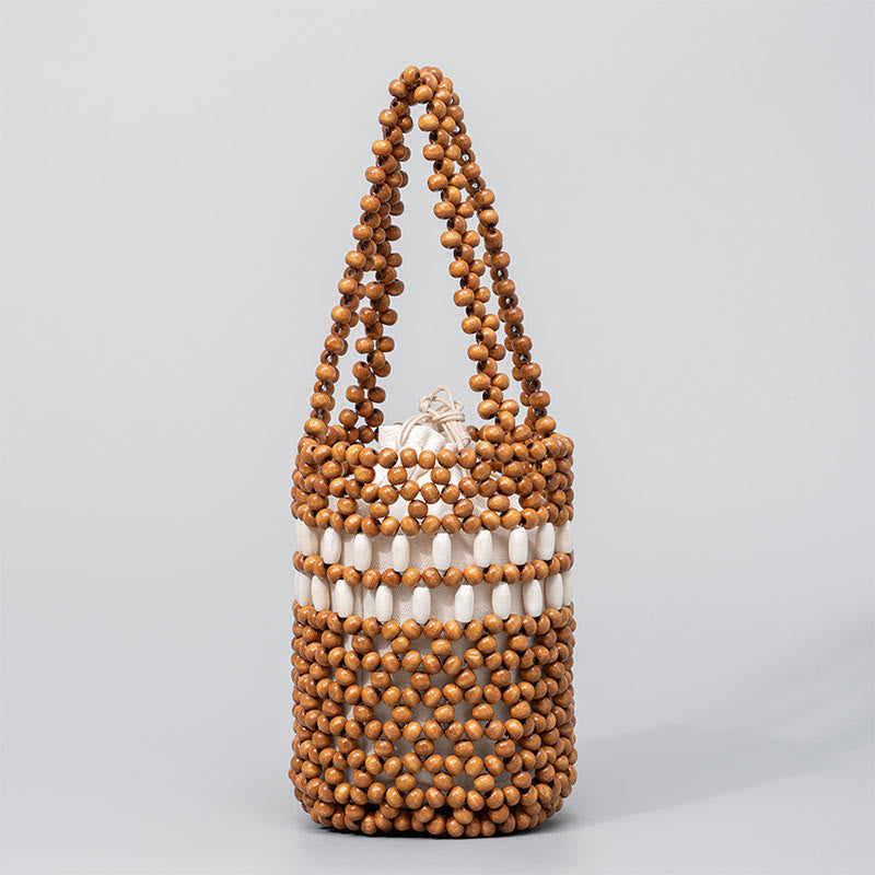 Eimertasche aus Holzperlen, 12 cm, für spirituellen Schmuck