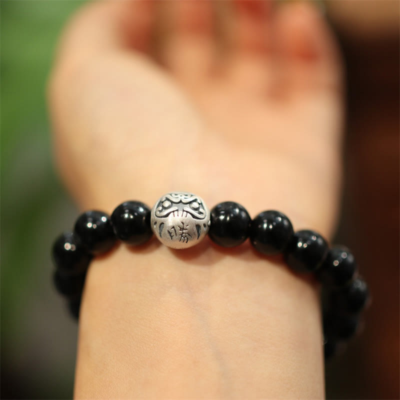 Sterling Silver Black Onyx Protection Spiritual Bracelet