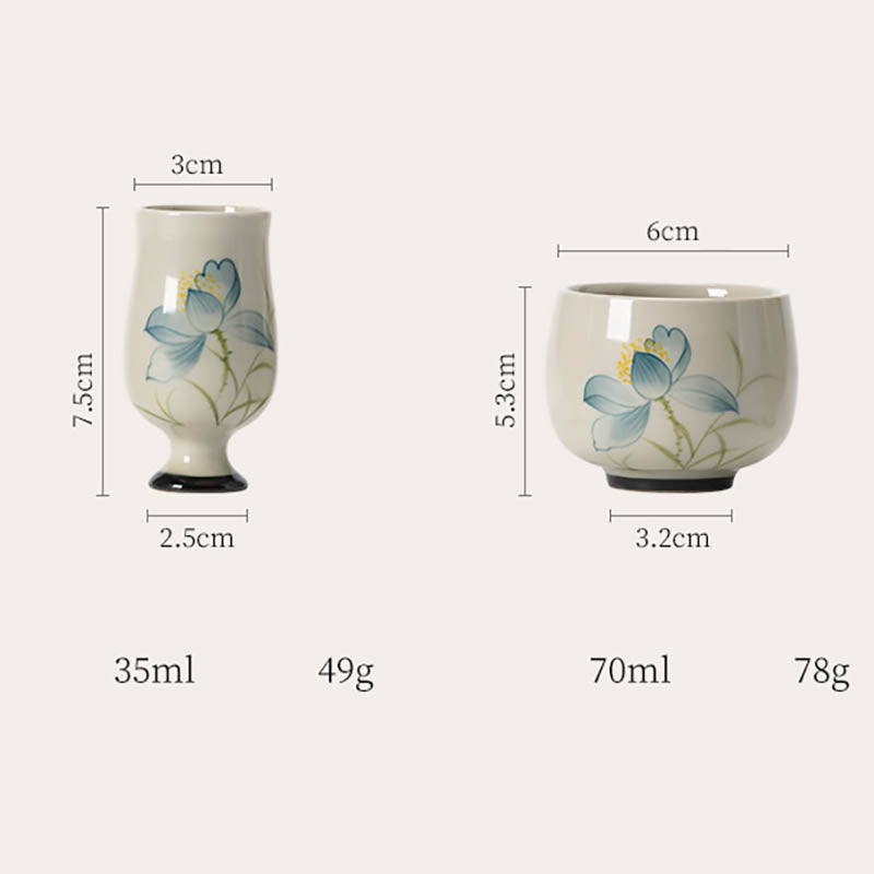 Handbemalte Lotus-Teetasse aus Keramik, 70 ml | Kung-Fu-Tee