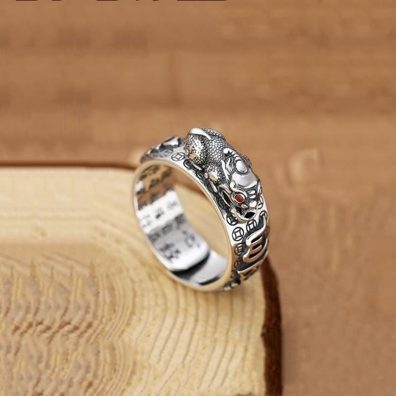 Om Mani Padme Hum Silber PiXiu Reichtum Ring 990 Sterling