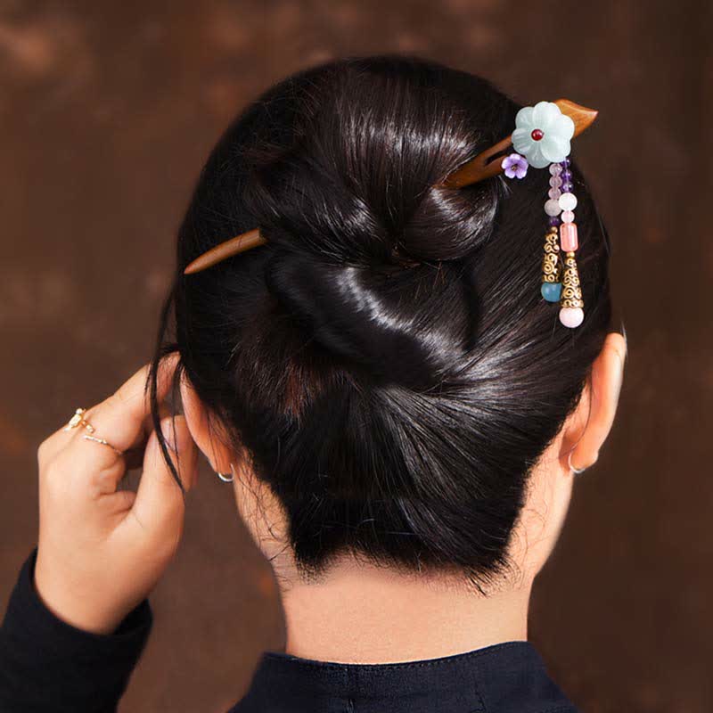 Roter Sandelholz-Amethyst-Aventurin-Schutz-Haarnadel im chinesischen Stil