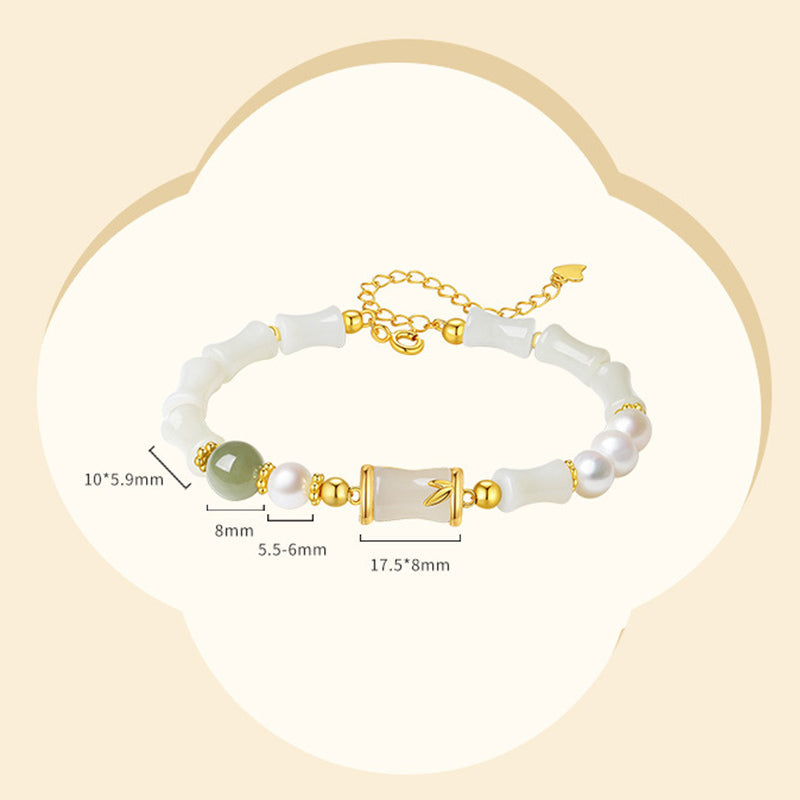 Hetian White Jade Armband | Sterling Silber Bambus Glückssegen
