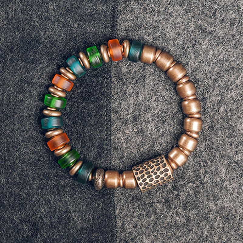 9mm Copper Colorful Glass Beads Spiritual Bracelet for Wealth