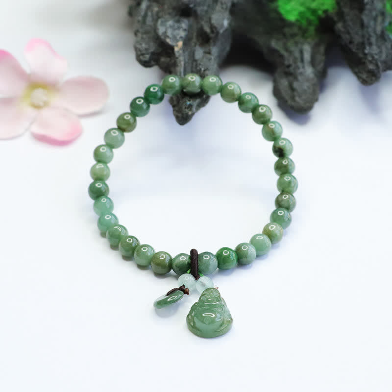 Cyan-Jade-Buddha-Armband mit lachendem Buddha-Anhänger zur Heilung