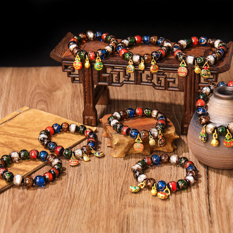 Liuli Glass Bead Family Charm Bracelet 10mm - Spiritual Luck Bracelet