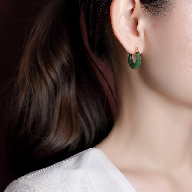 23 mm große, vergoldete Glückstropfen-Ohrringe aus Hetian Cyan Jade