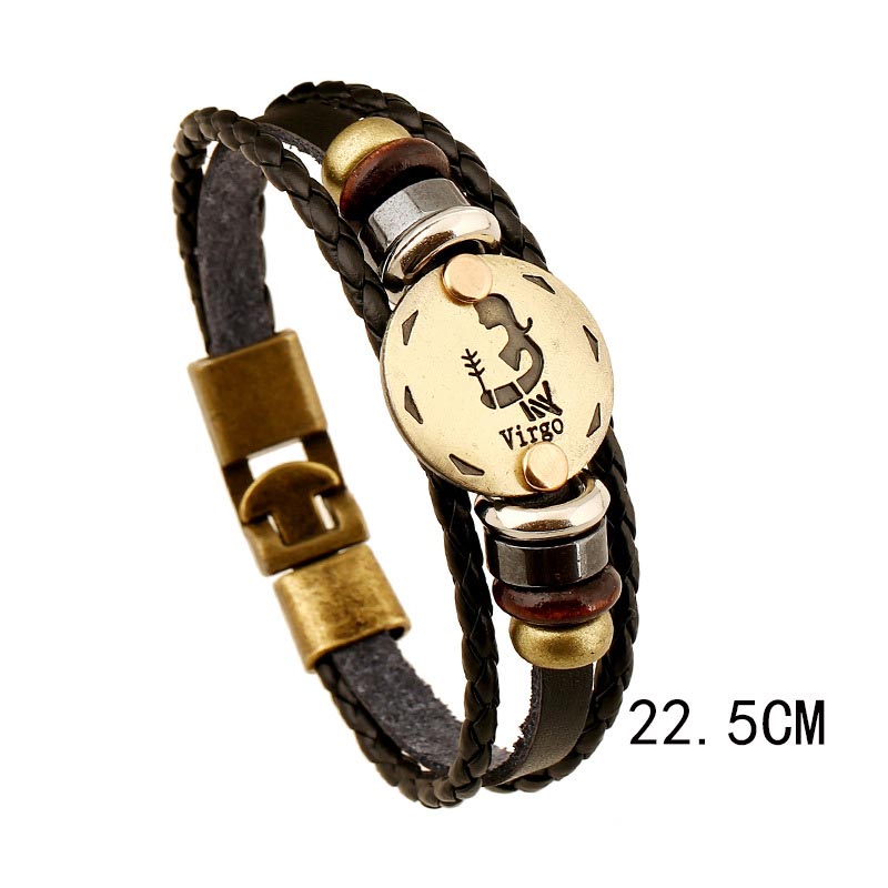 12 Sternbilder Zodiac Hämatit Leder Charm Armband