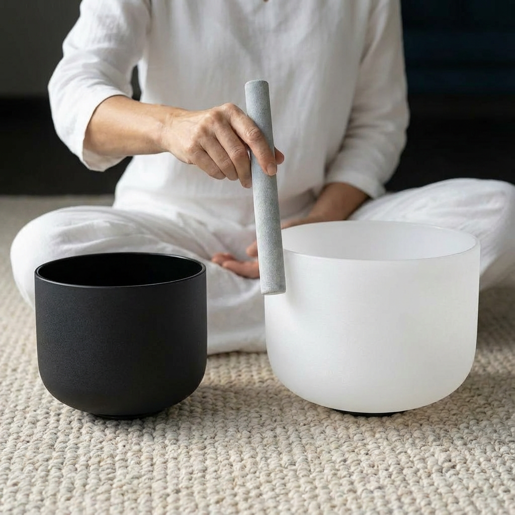 Kristallklangschalen-Set – 8 Zoll A-Note und 10 Zoll F-Note Yin Yang