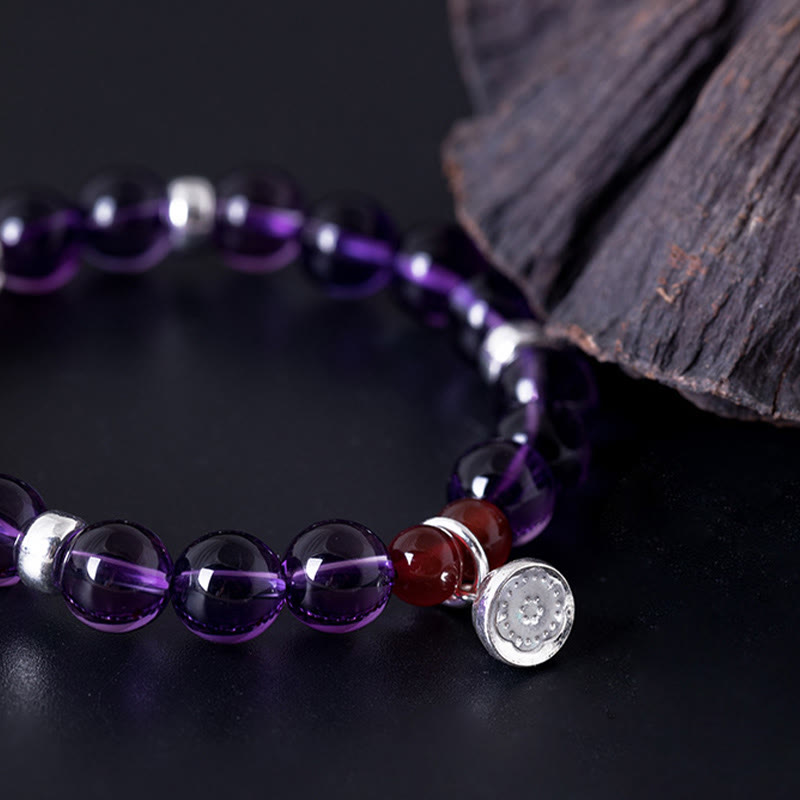 8 mm Amethyst-Rot-Achat-Sterlingsilber-Positivarmband
