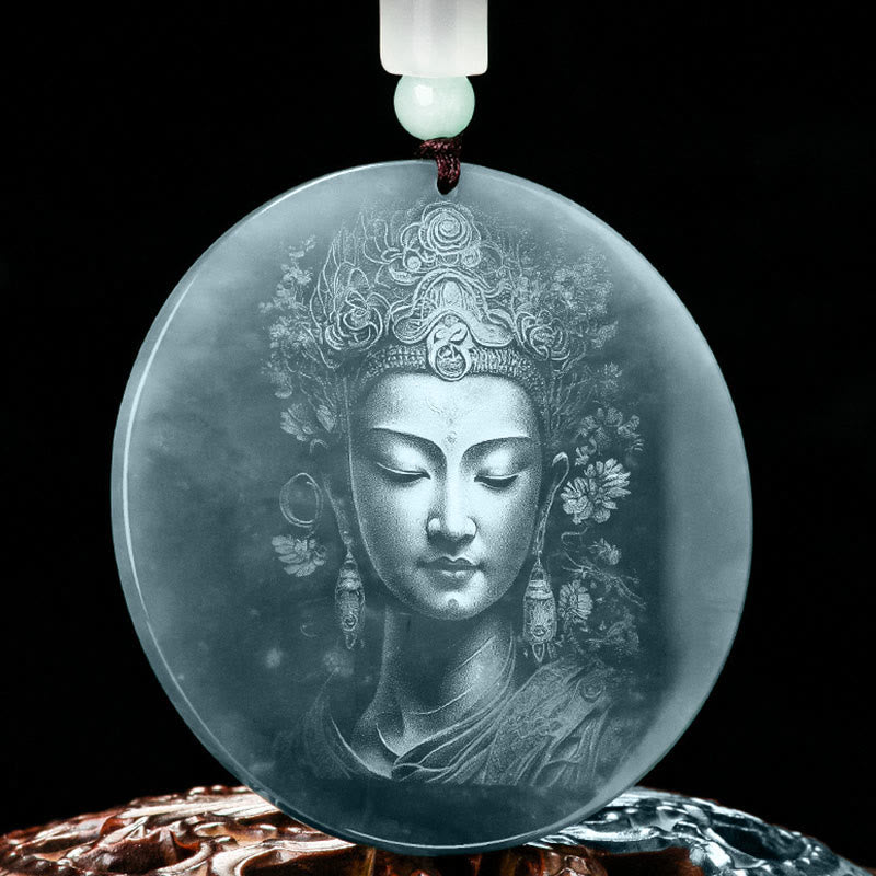 Kwan Yin Jade Halskette 70cm | Avalokitesvara-Anhänger der Fülle