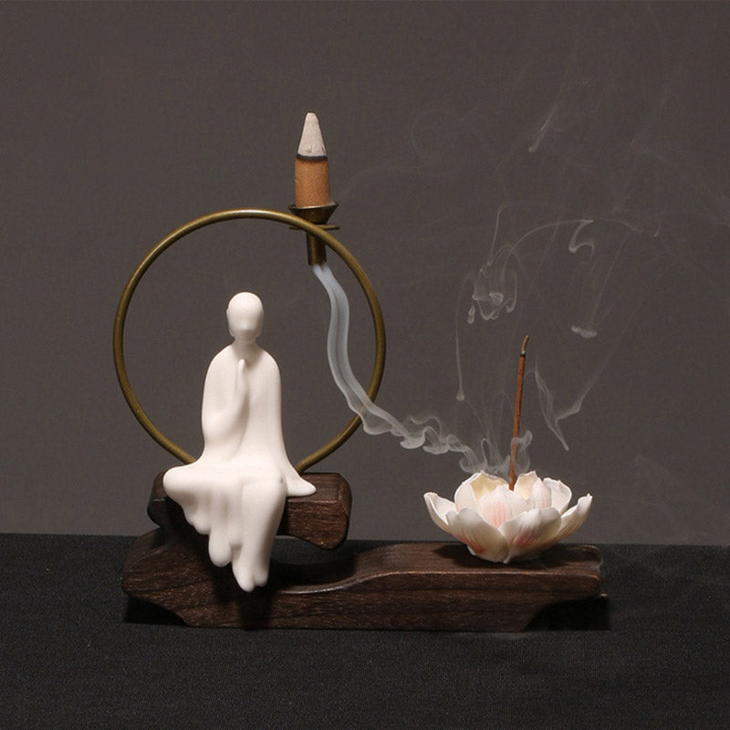 Ceramic Lotus Meditation Incense Burner for Calm & Sleep