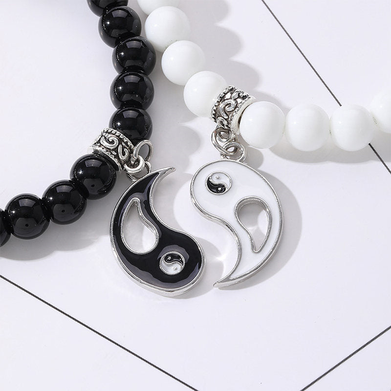 8 mm Yin-Yang-Armband mit schwarzem Onyx und weißem Türkis