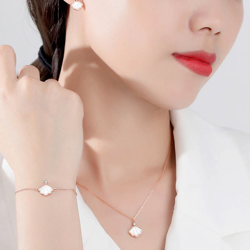 Spirituelles Schmuckset mit Tridacna-Stein aus 925er Sterlingsilber