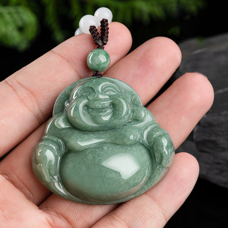 Lachender Buddha Cyan Jade Harmonie Halskette