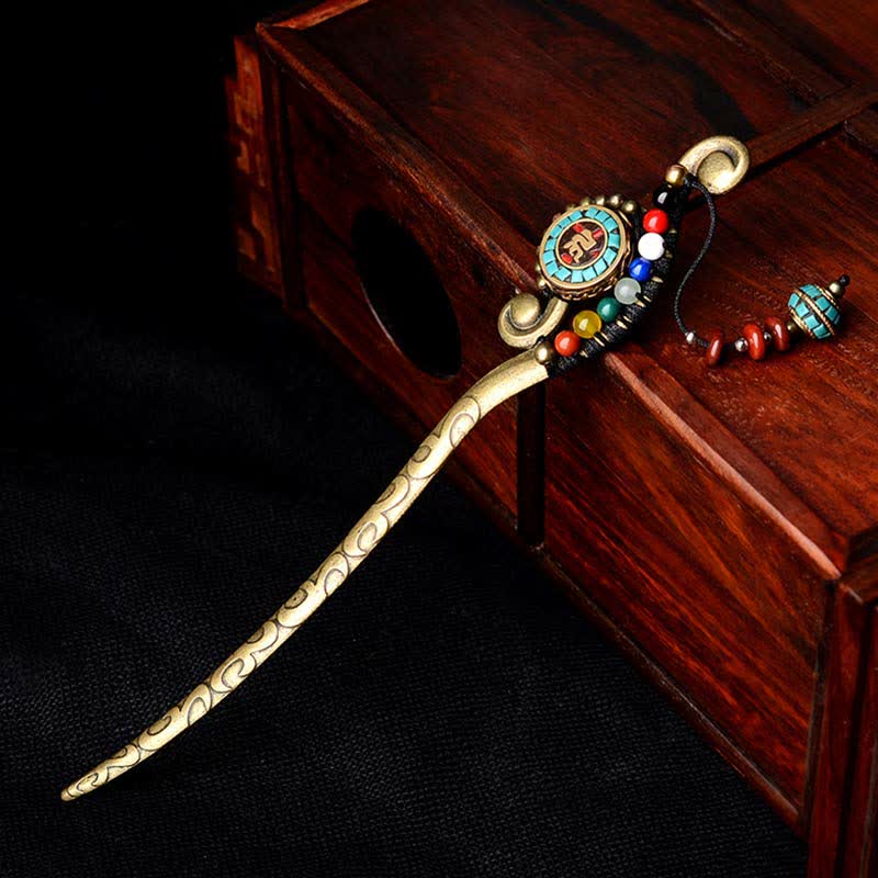 Tibetan Turquoise Agate Protection Hairpin Decoration 16.2cm