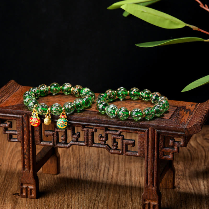 Gold Swallowing Beast Luminous Liuli Glass 12mm Bracelet