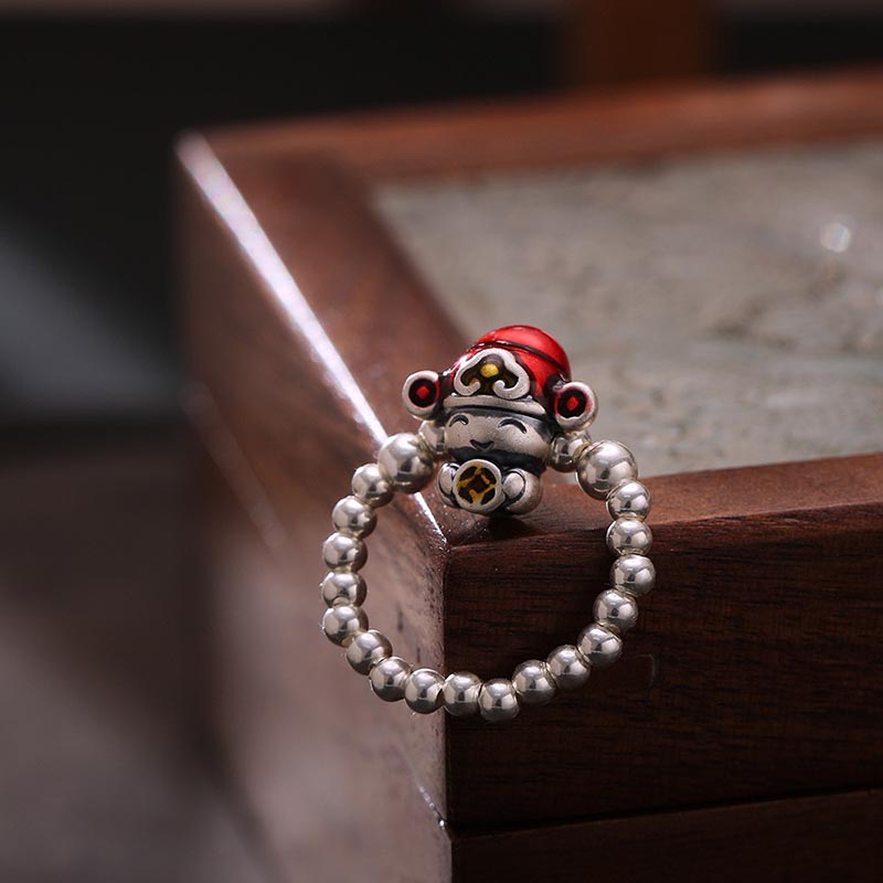 925 Sterling Silber Gott des Reichtums Schutzring 53-54mm