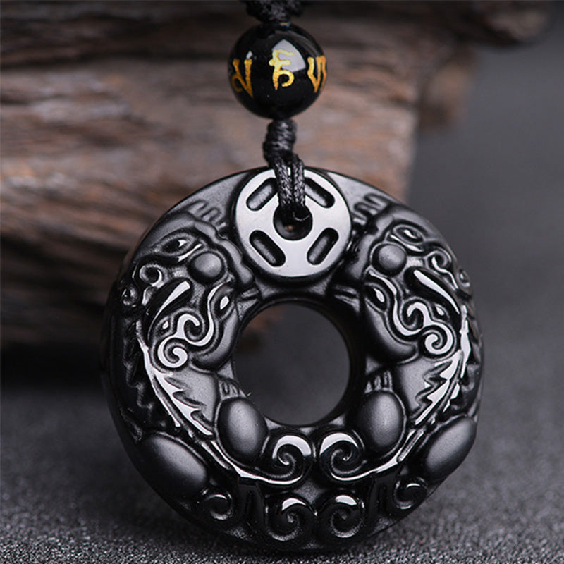 Obsidian Pixiu Pendant Necklace | Wealth & Protection Charm