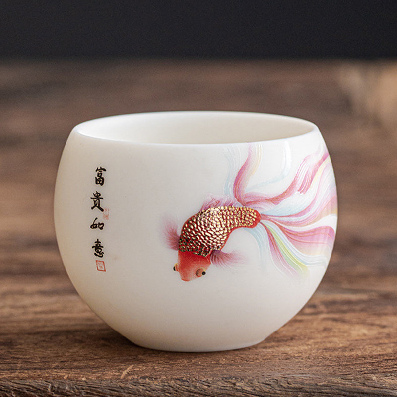 Teetasse aus Porzellan mit Koi-Fisch, 150 ml, Keramik, Zen-Dekor