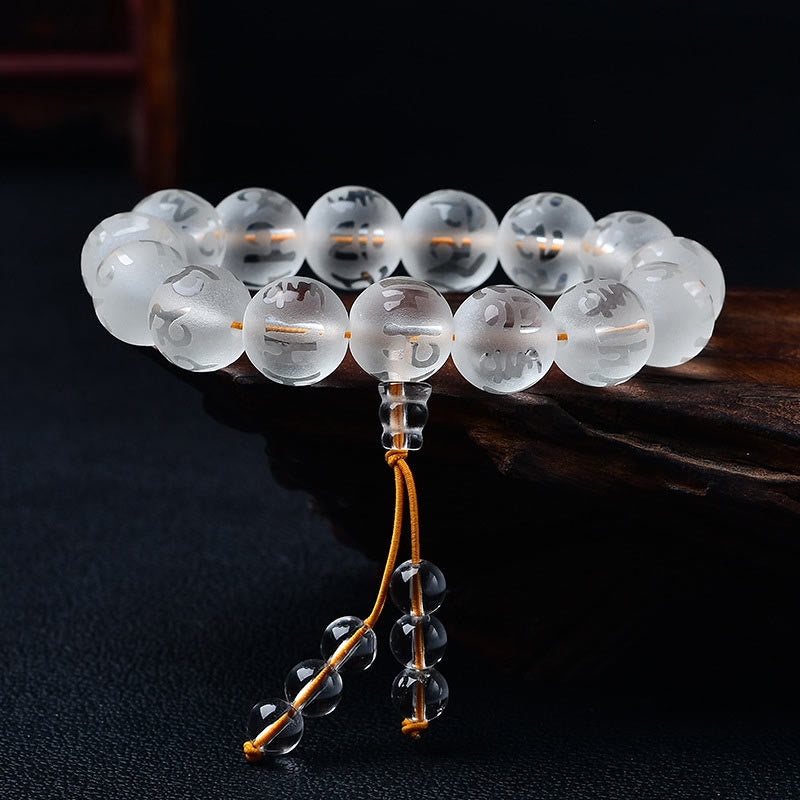 8 mm weißes Kristall-Schutzarmband „Om Mani Padme Hum“