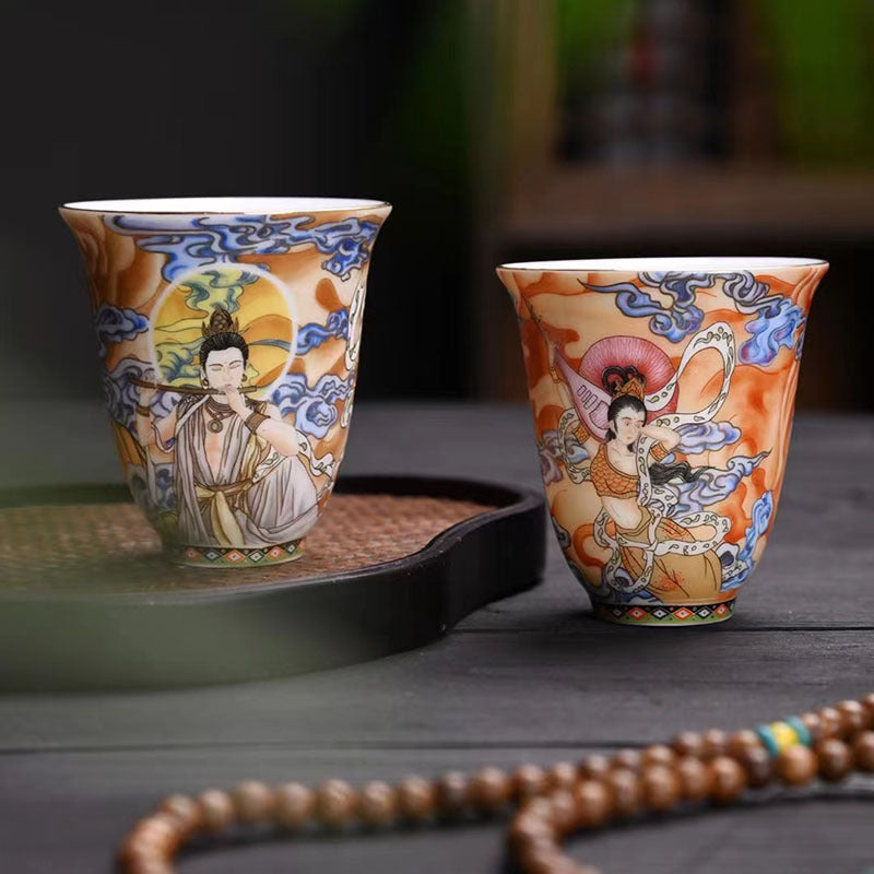 Dunhuang Fliegende Apsaras Keramik-Teetasse, 100 ml, Zen-Dekor
